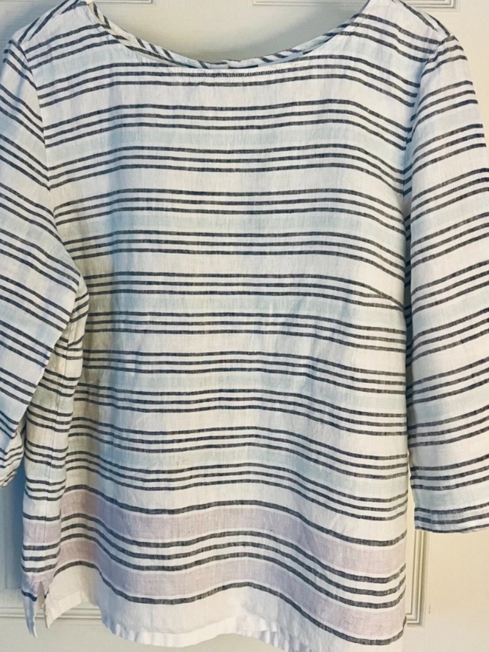 J. Jill White and Black Striped Boatneck Blouse